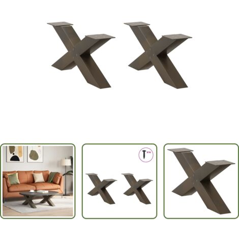 vidaXL Patas en forma de X -  Patas para mesa de centro en forma de X (2 unidades), acero natural, 70 x (30-31) cm.