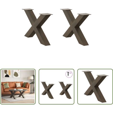 vidaXL Patas en forma de X -  Patas para mesa de centro en forma de X (2 unidades), acero natural, 70 x (42-43) cm.