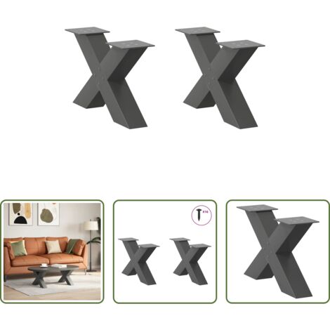 vidaXL Patas en forma de X - Patas para mesa de centro en forma de X (2 unidades), antracita, 50 x (30-31) cm, acero