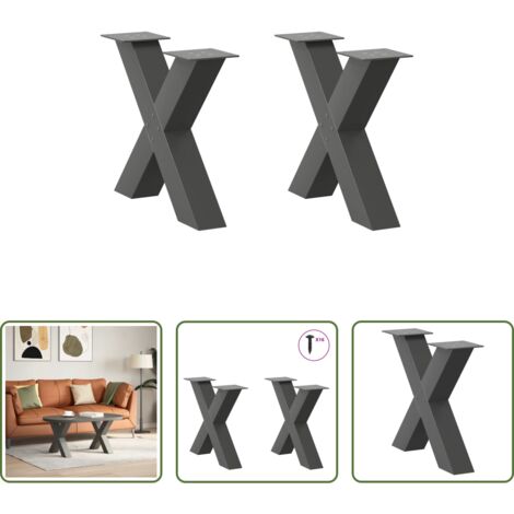 vidaXL Patas en forma de X -  Patas para mesa de centro en forma de X (2 unidades), antracita, 60 x (42-43) cm, acero