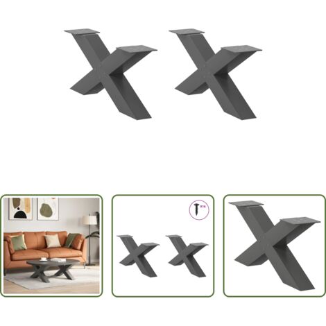 vidaXL Patas en forma de X -  Patas para mesa de centro en forma de X (2 unidades), antracita, 70 x (30-31) cm, acero