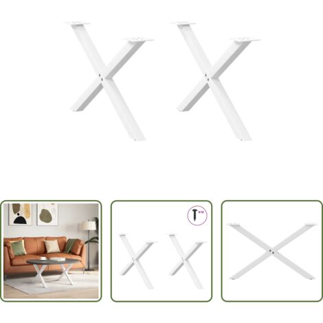 vidaXL Patas en forma de X -  Patas para mesa de centro en forma de X (2 unidades), color blanco, 70 x (42-43) cm, acero