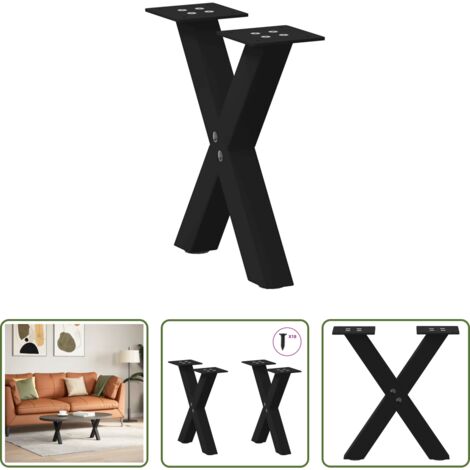 vidaXL Patas en forma de X -  Patas para mesa de centro en forma de X (2 unidades), color negro, 30 x (30-31) cm, acero