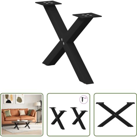 vidaXL Patas en forma de X -  Patas para mesa de centro en forma de X (2 unidades), color negro, 50 x (30-31) cm, acero