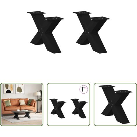vidaXL Patas en forma de X - Patas para mesa de centro en forma de X (2 unidades), color negro, 50 x (30-31) cm, acero