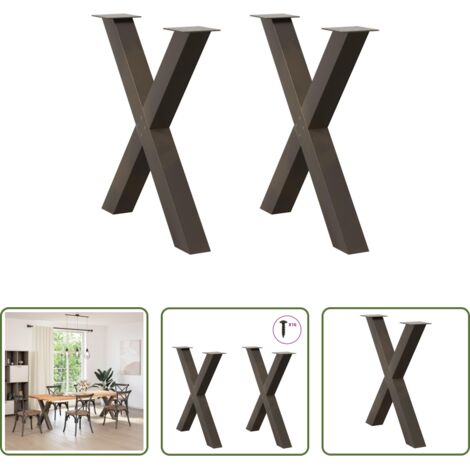 vidaXL Patas en forma de X -  Patas para mesa de comedor en forma de X (2 unidades, acero natural, 80 x 72-73 cm)