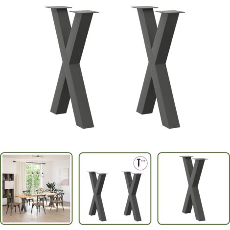 vidaXL Patas en forma de X -  Patas para mesa de comedor en forma de X (2 unidades), antracita, 50 x (72-73) cm, acero