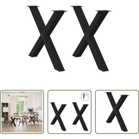 vidaXL Patas en forma de X -  Patas para mesa de comedor en forma de X (2 unidades), color negro, 90 x (72-73) cm, acero