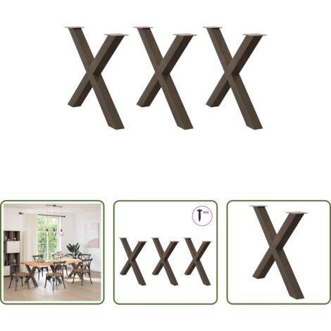 vidaXL Patas en forma de X -  Patas para mesa de comedor en forma de X (3 unidades, acero natural, 90 x 72-73 cm)