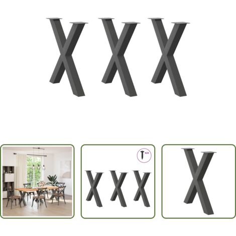 vidaXL Patas en forma de X -  Patas para mesa de comedor en forma de X (3 unidades), antracita, 70 x (72-73) cm, acero