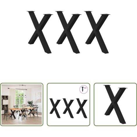 vidaXL Patas en forma de X -  Patas para mesa de comedor en forma de X (3 unidades), color negro, 90 x (72-73) cm, acero
