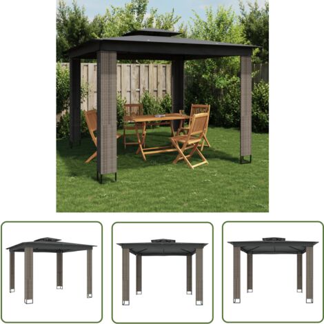vidaXL Pavillon mit Doppeldach Anthrazit 2,94x2,94 m Stahl