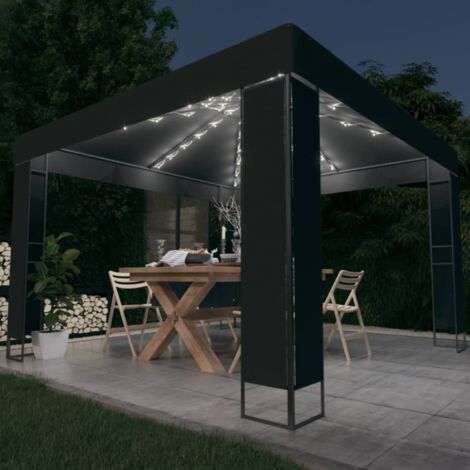 vidaXL Pavillon mit Doppeldach und LED-Lichtern 3x3 m Anthrazit