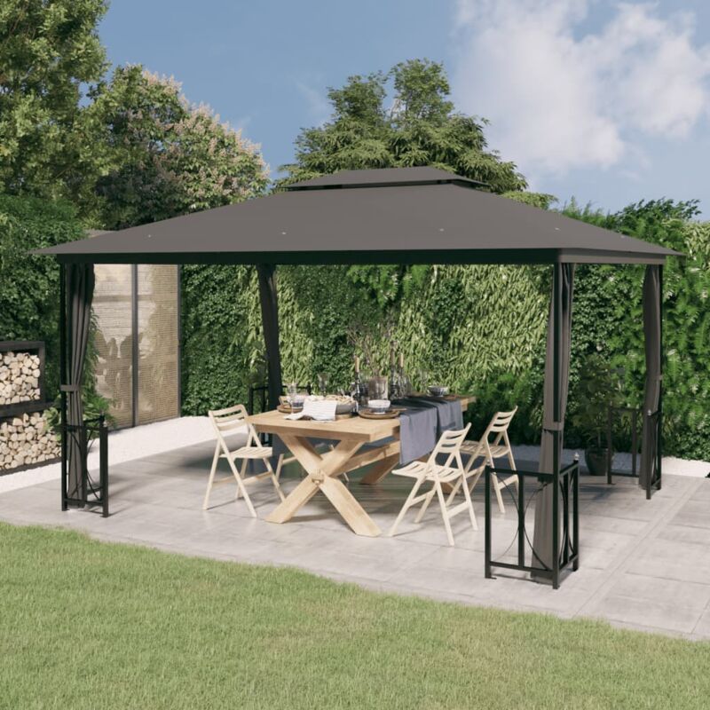 Pavillon Mit Seitenwänden & Doppeldach 3x4 M Anthrazit - Vidaxl