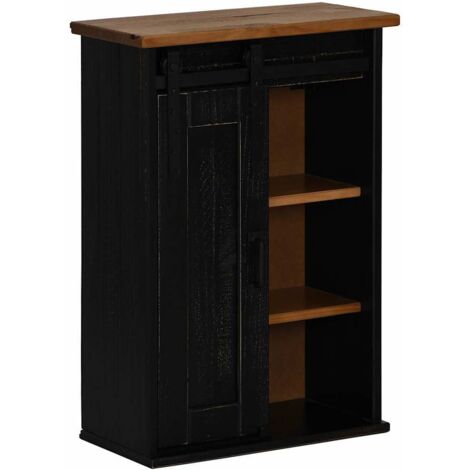 vidaXL Pensile HALDEN con Anta Scorrevole Nero 49x22,5x70 cm in Pino