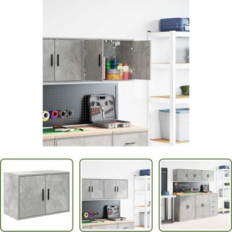 vidaXL Pensile per garage -  Pensile per Garage Grigio Cemento in Legno Multistrato