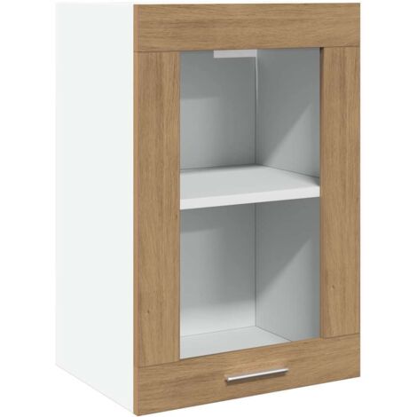 VidaXL Pensile In Vetro E Legno Multistrato – 60x31x60 Cm, Rovere Fumo, Con 2 Ripiani E Ante, Per Cucina E Bagno