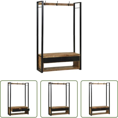 vidaXL Perchero con cajón -  Perchero para ropa con cajón Marrón Madera maciza de Mango