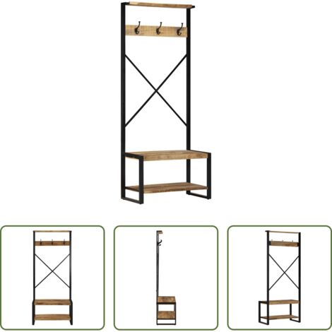 vidaXL Perchero de mango -  Perchero de madera maciza de mango rugoso 80x40x190 cm