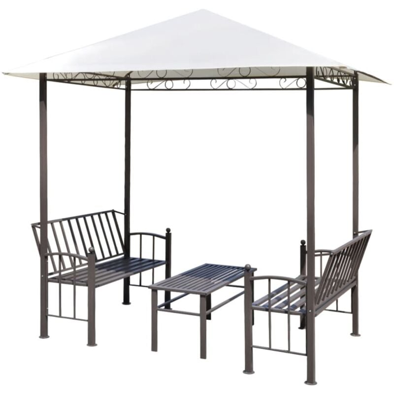 

vidaXL Pérgola de jardín con mesa y bancos 2,5x1,5x2,4 m - Blanco