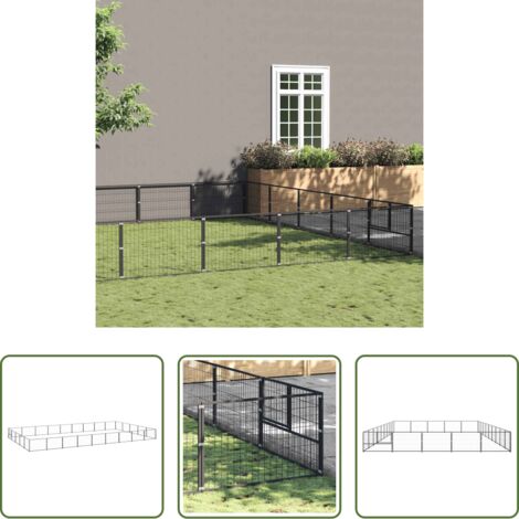vidaXL Perrera al aire libre -  Perrera acero 45 m² negra