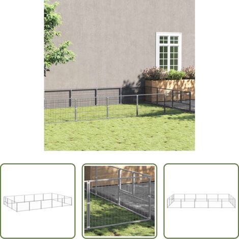 vidaXL Perrera al aire libre -  Perrera plateada 15 m² acero