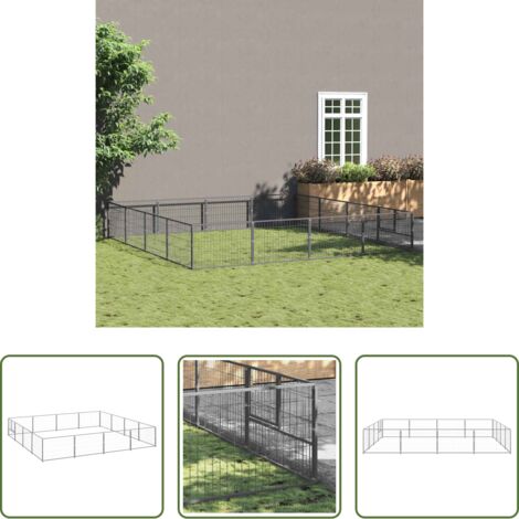 vidaXL Perrera al aire libre -  Perrera plateada 16 m² acero
