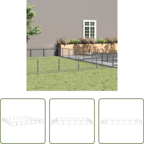 vidaXL Perrera al aire libre -  Perrera plateada 49 m² acero