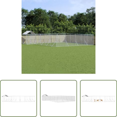 vidaXL Perrera con techo -  Perrera de exterior con techo acero galvanizado plata 10x8x2,5m