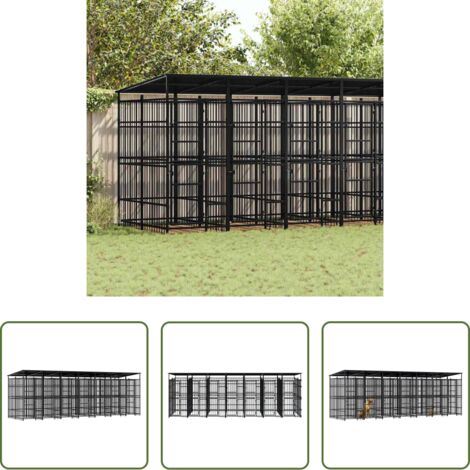 vidaXL Perrera con techo -  Perrera de exterior con techo de acero 12,9 m²