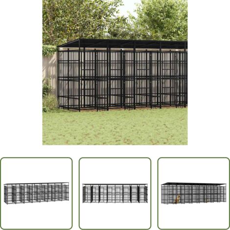 vidaXL Perrera con techo -  Perrera de exterior con techo de acero 14,75 m²