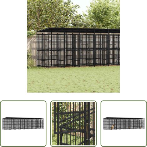 vidaXL Perrera con techo -  Perrera de exterior con techo de acero 16,59 m²