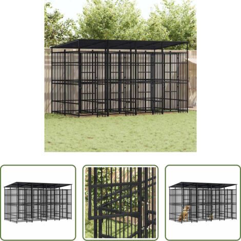 vidaXL Perrera con techo -  Perrera de exterior con techo de acero 7,37 m²