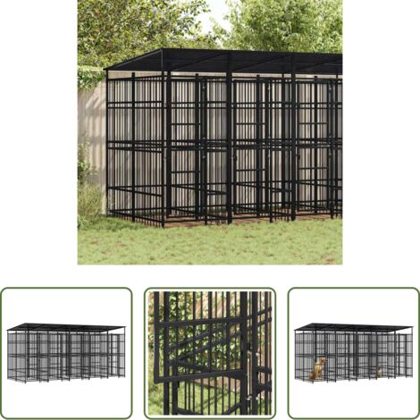 vidaXL Perrera con techo -  Perrera de exterior con techo de acero 9,22 m²