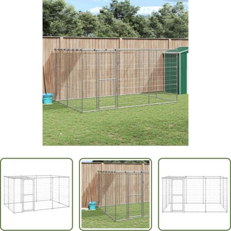 vidaXL Perrera con techo -  Perrera de exterior de acero con techo 7,26 m²