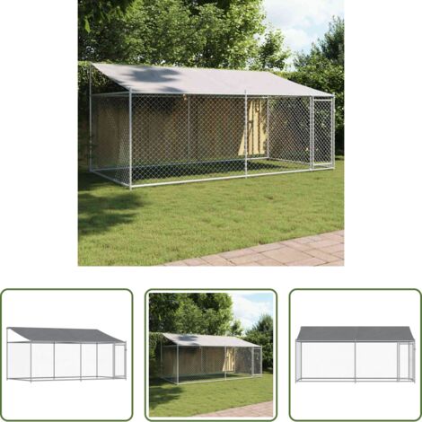 vidaXL Perrera metálica - Jaula de perros techo y puerta acero galvanizado gris 4x2x2 m