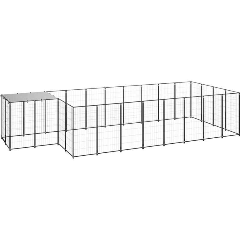 

vidaXL Perrera negra 10,89 m² acero - Negro