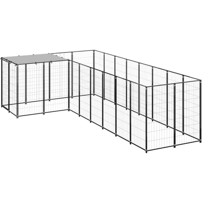 

vidaXL Perrera negra 6,05 m² acero - Negro