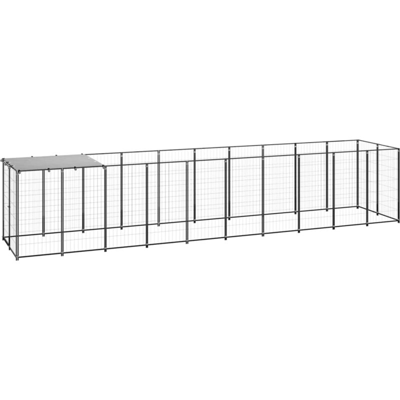 

vidaXL Perrera negra 6,05 m² acero - Negro