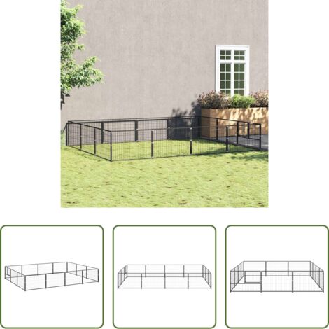 vidaXL Perrera para perros -  Perrera acero 12 m² negra