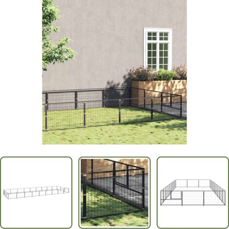 vidaXL Perrera para perros -  Perrera acero 27 m² negra