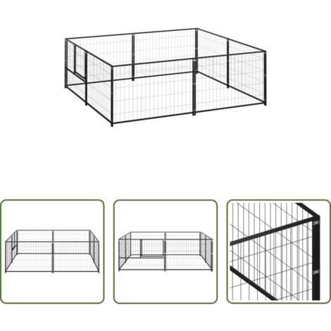 vidaXL Perrera para perros -  Perrera acero 4 m² negra