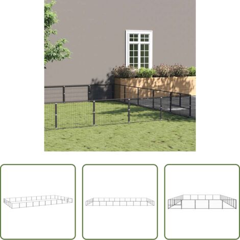 vidaXL Perrera para perros -  Perrera acero 50 m² negra