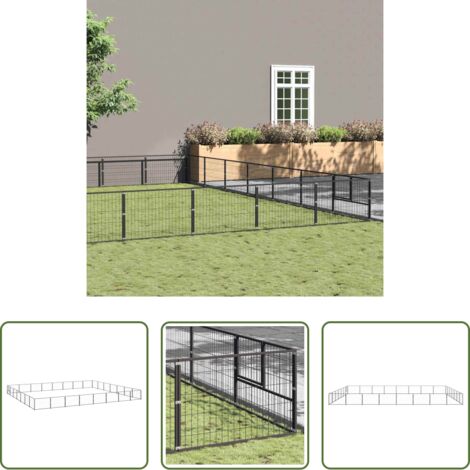 vidaXL Perrera para perros -  Perrera acero 56 m² negra