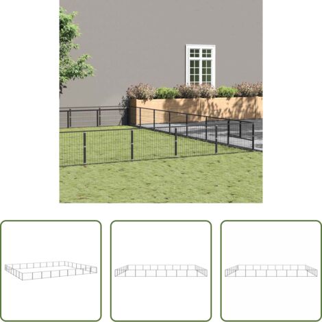 vidaXL Perrera para perros -  Perrera acero 63 m² negra