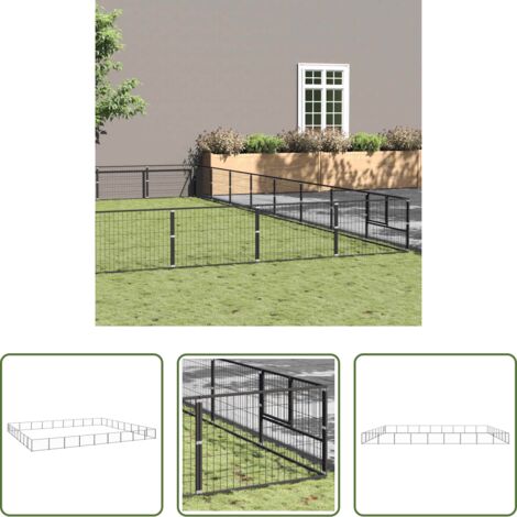 vidaXL Perrera para perros -  Perrera acero 72 m² negra