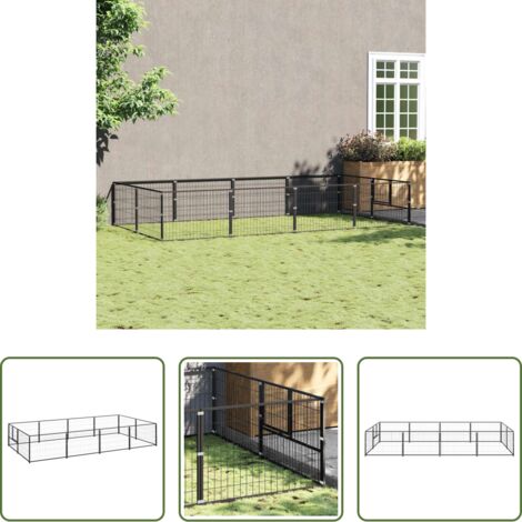 vidaXL Perrera para perros -  Perrera acero 8 m² negra