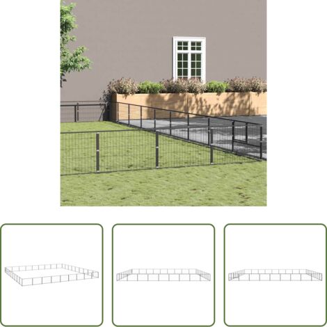 vidaXL Perrera para perros -  Perrera acero 81 m² negra
