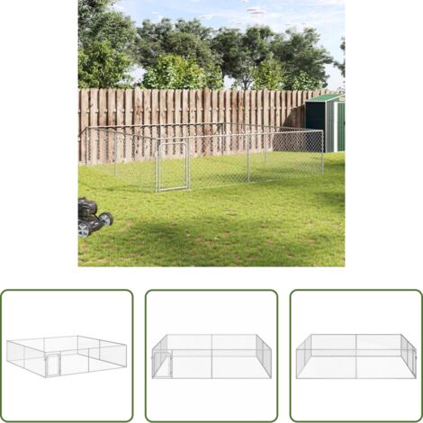 vidaXL Perrera para perros -  Perrera de exterior de acero galvanizado 4x4x1 m