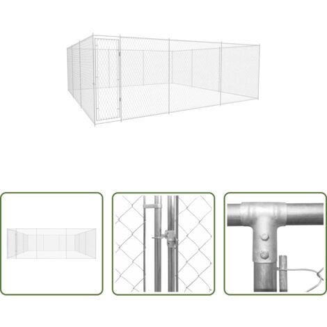 vidaXL Perrera para perros -  Perrera de exterior de acero galvanizado 570x570x185 cm